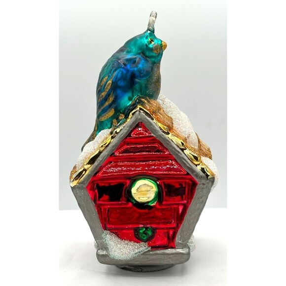 Department 56 Mercury Glass Christmas Tree Ornament Birdhouse Vintage Handpaint - Picture 8 of 16